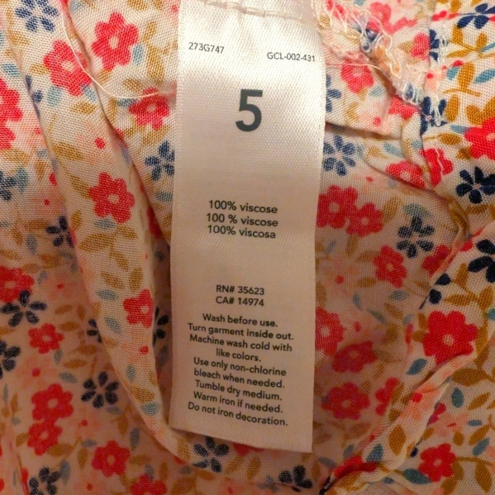 NWOT Carter's Girls Colorful Cotton Floral Kids Shirt Red and White Size 5.